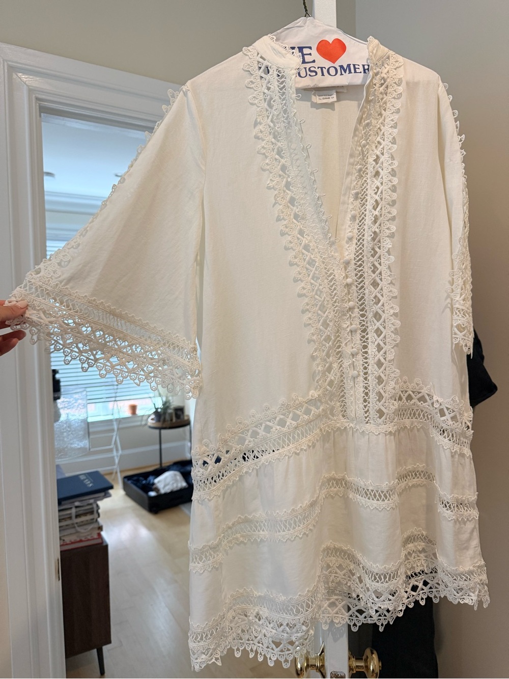 Mestiza Goldie Lace Mini Dress, color: Ivory linen